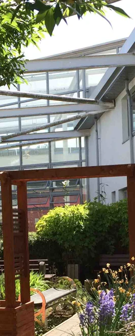 Peaceful sensory garden at Glasgow Kelvin College East End Campus, with seating areas, greenery, and accessible pathways. Peaceful sensory garden at Glasgow Kelvin College East End Campus, with seating areas, greenery, and accessible pathways.